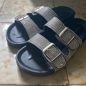 Black rhinestone slides